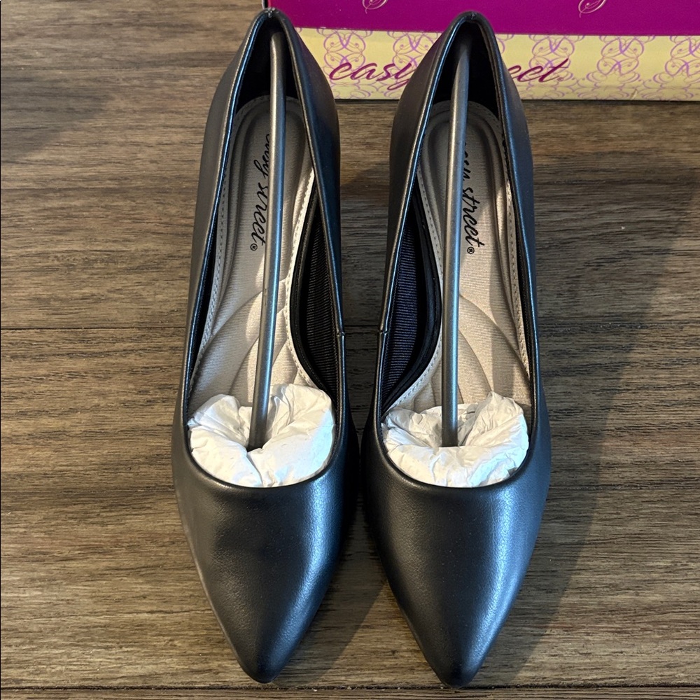 NIB [Easy Street] Pointe Pointed Toe Stiletto Wide Heel Pumps Black Women’s 8.5 - Picture 7 of 12